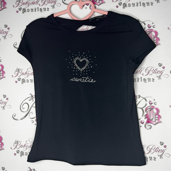 For joseph tee shirt rhinestone crystal bling sweetie black silver keyhole open - Picture 3 of 8